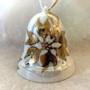Hand Painted Kiln-Fired Porcelain Bell Hanging Christmas Ornament 3" x 2.75" VTG